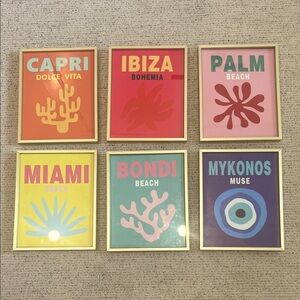 SET OF 6 PREPPY WALL ART PHOTOS WITH GOLD FRAMES!!!